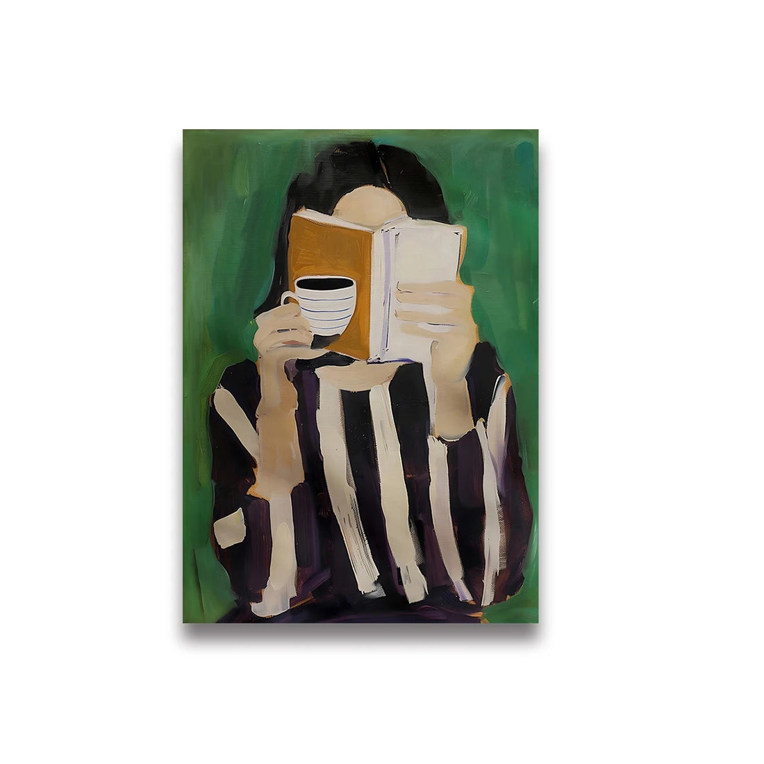 Abstract Woman Reading Coffee Canvas Wall Art