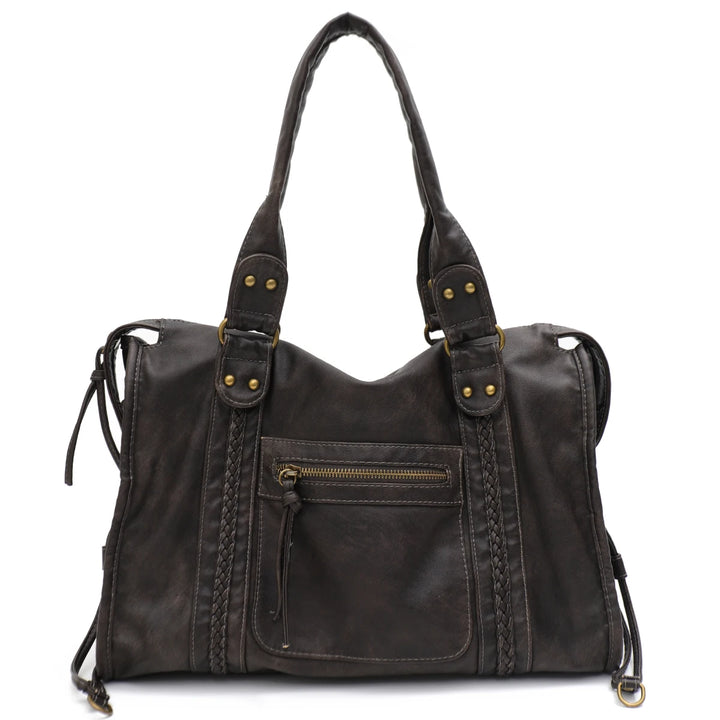 Vintage Washed PU Leather Tote Bag