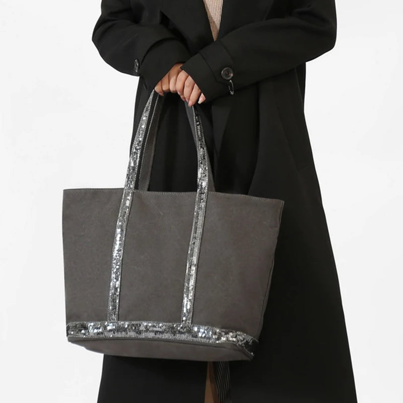 Retro Sequin Canvas Tote Bag