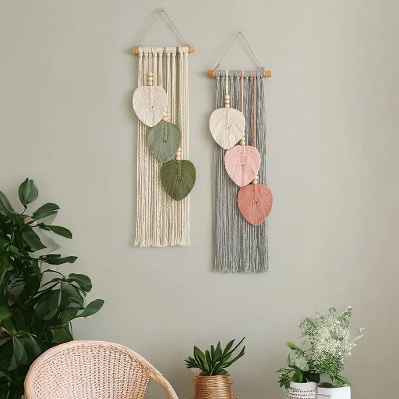 1pcs Creative Handwoven Cotton Rope Leaf Tapestry Bohemian Style Home Wall Decor Macrame Hanging Ornament