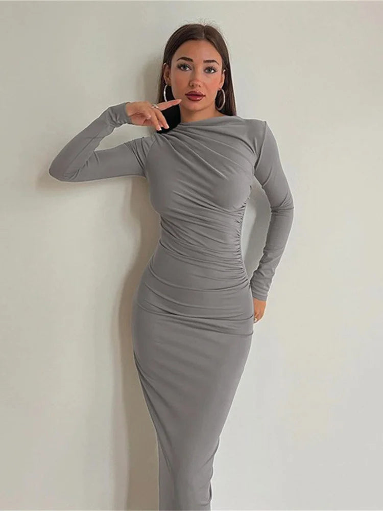 O-Neck Patchwork Bodycon Maxi Dress