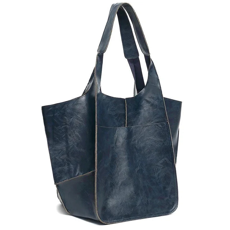 Luxury Retro Metal-Look PU Leather Tote Bag