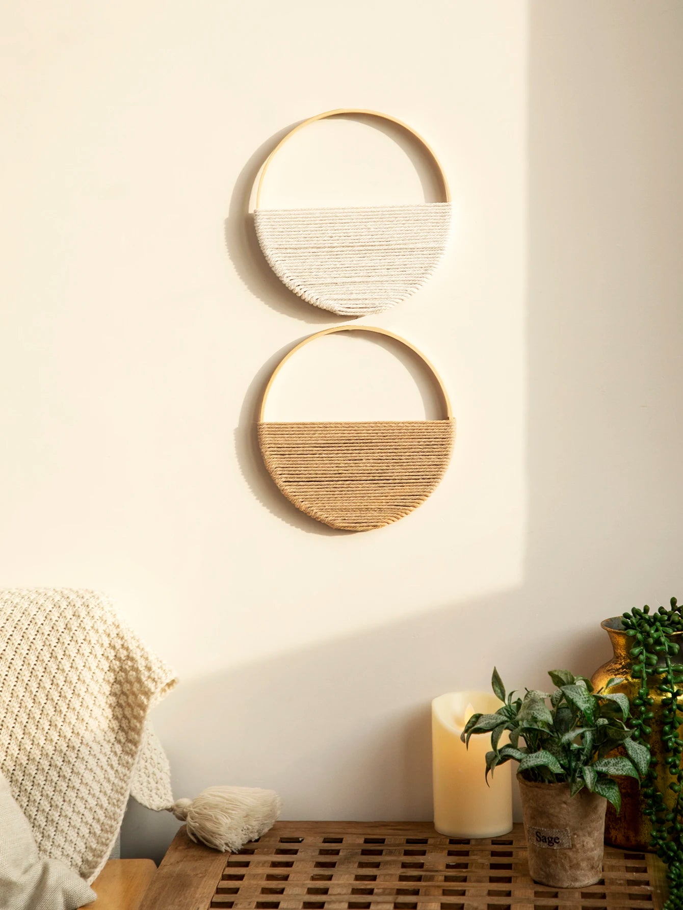 2Pcs Round Macrame Boho Wall Hanging Set