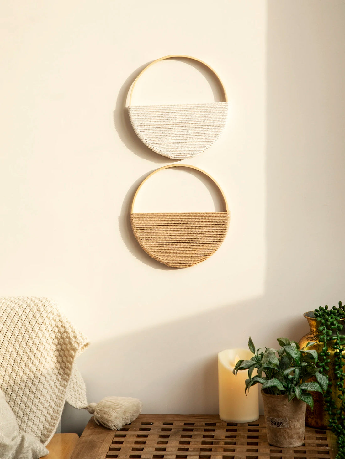 2Pcs Round Macrame Boho Wall Hanging Set