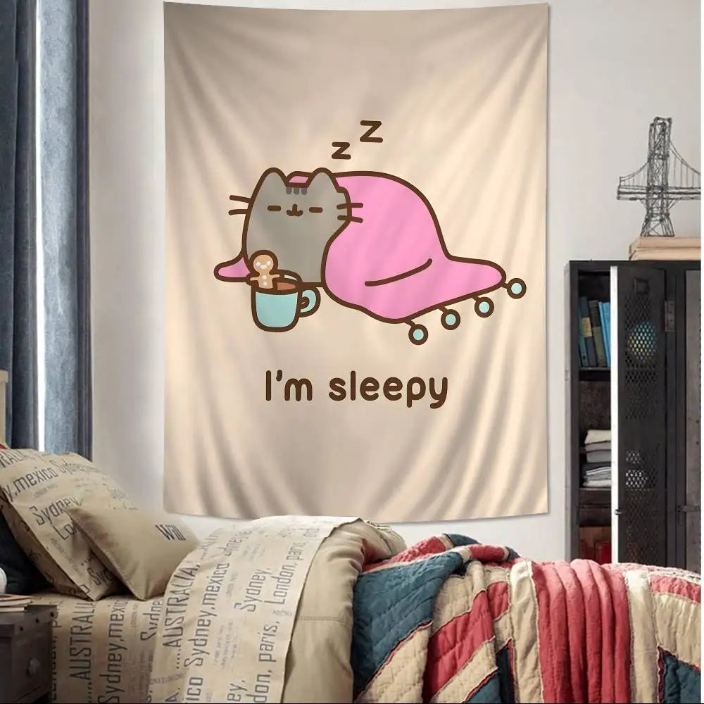 Cute Pusheen Cartoon Colorful Tapestry
