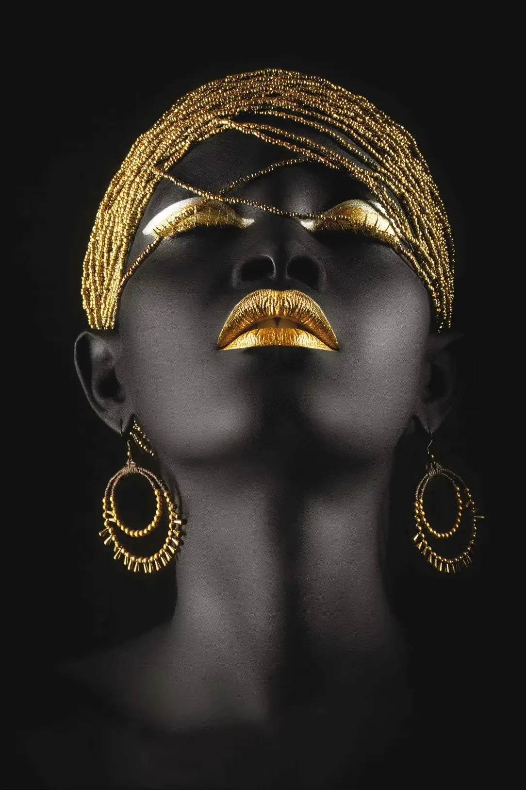 African Woman Gold Jewelry Canvas Wall Art