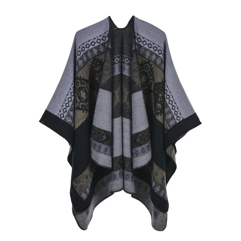 Winter Imitation Cashmere Poncho Cape Wrap