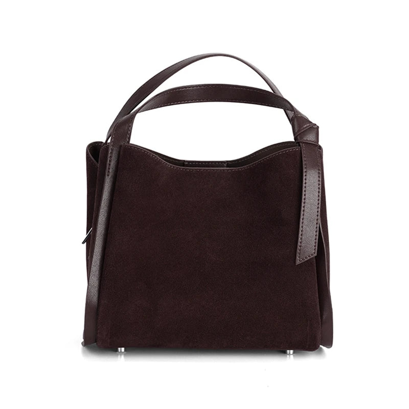 Cowhide Suede Genuine Leather Bucket Tote Bag