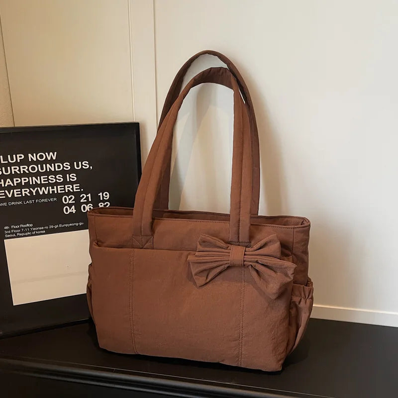 Bow Nylon Canvas Shoulder Bag