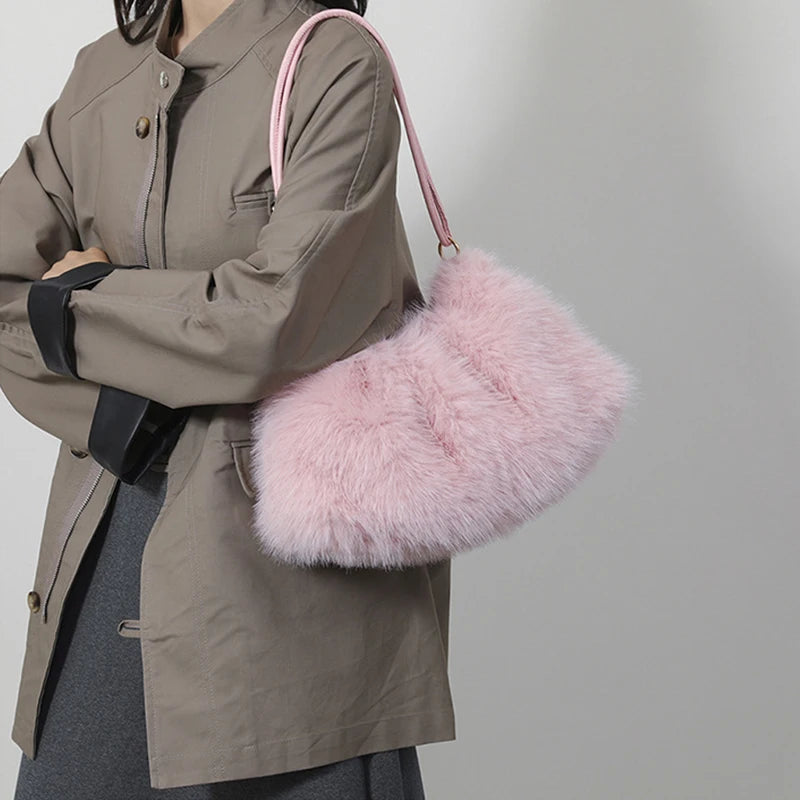 Faux Rabbit Fur Plush Shoulder Bag
