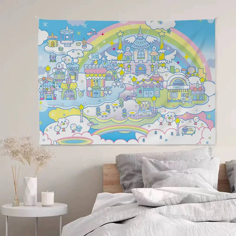 Cute Tamagotchi Cartoon Boho Tapestry