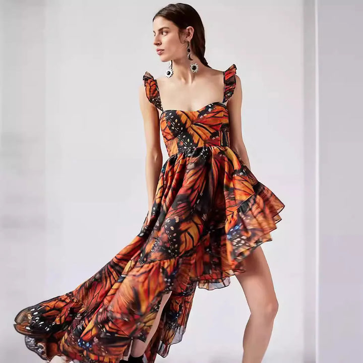 Floral Print Sleeveless Chiffon Midi Dress