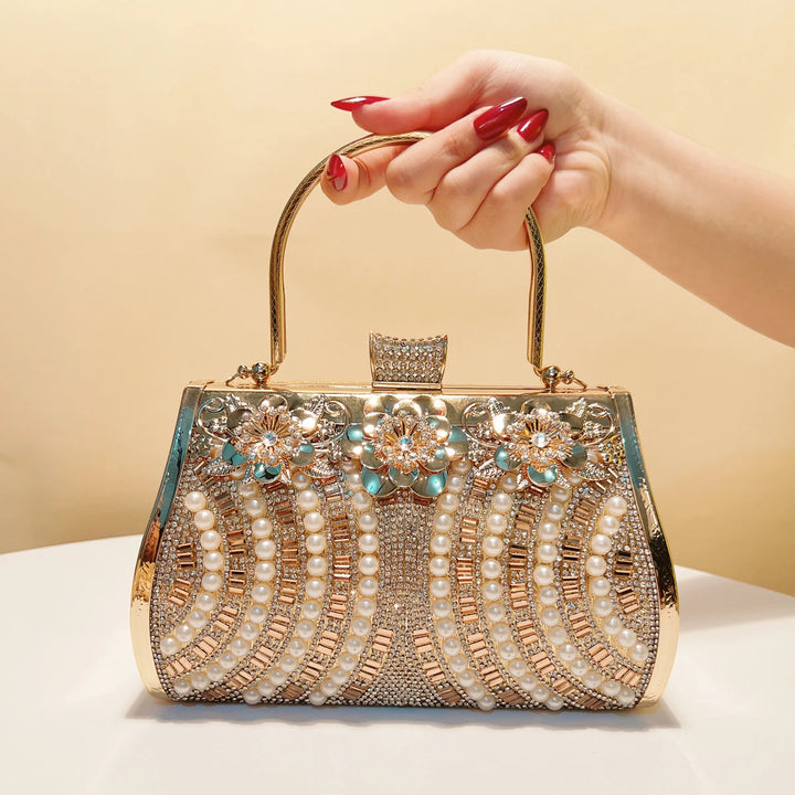 Gold Rhinestone Bucket Clutch