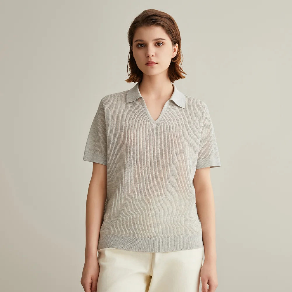 Women’s Knitted V-Neck Pullover Polo Sweater