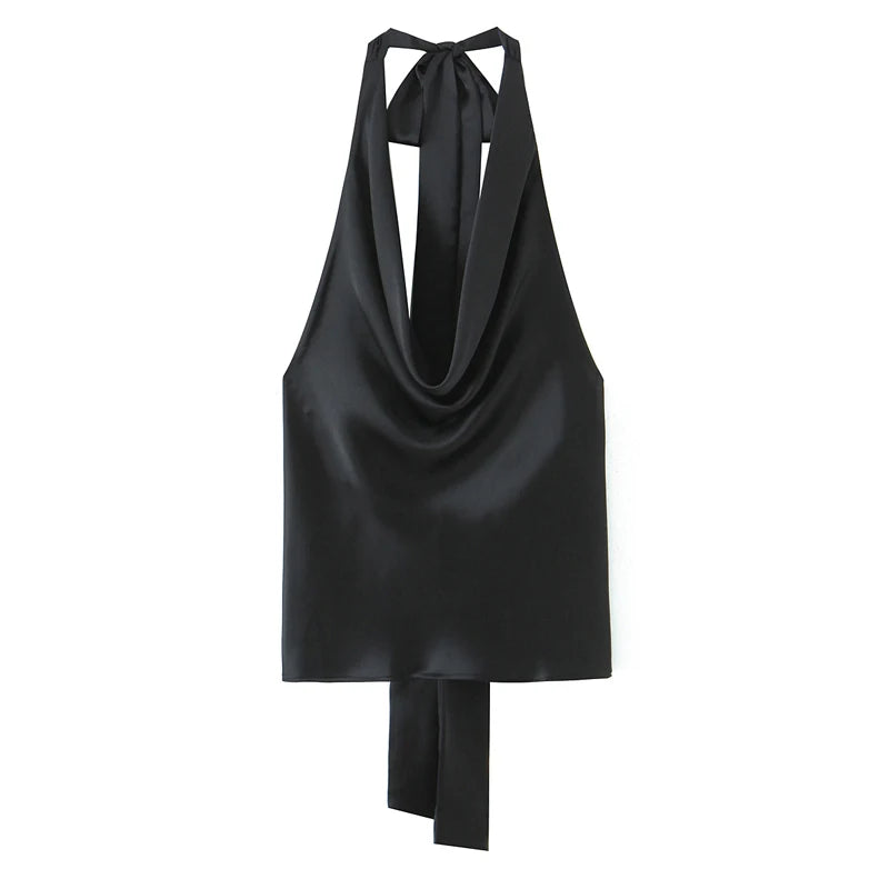 Women’s Satin Halter Neck Sleeveless Summer Top