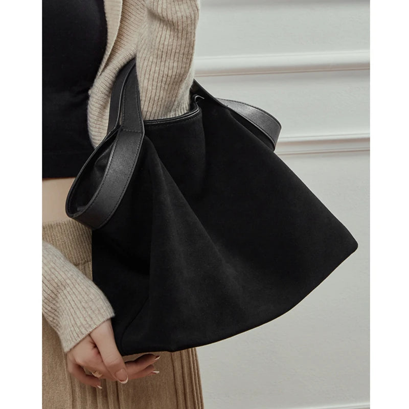 Genuine Cowhide Suede Hobo Tote Bag