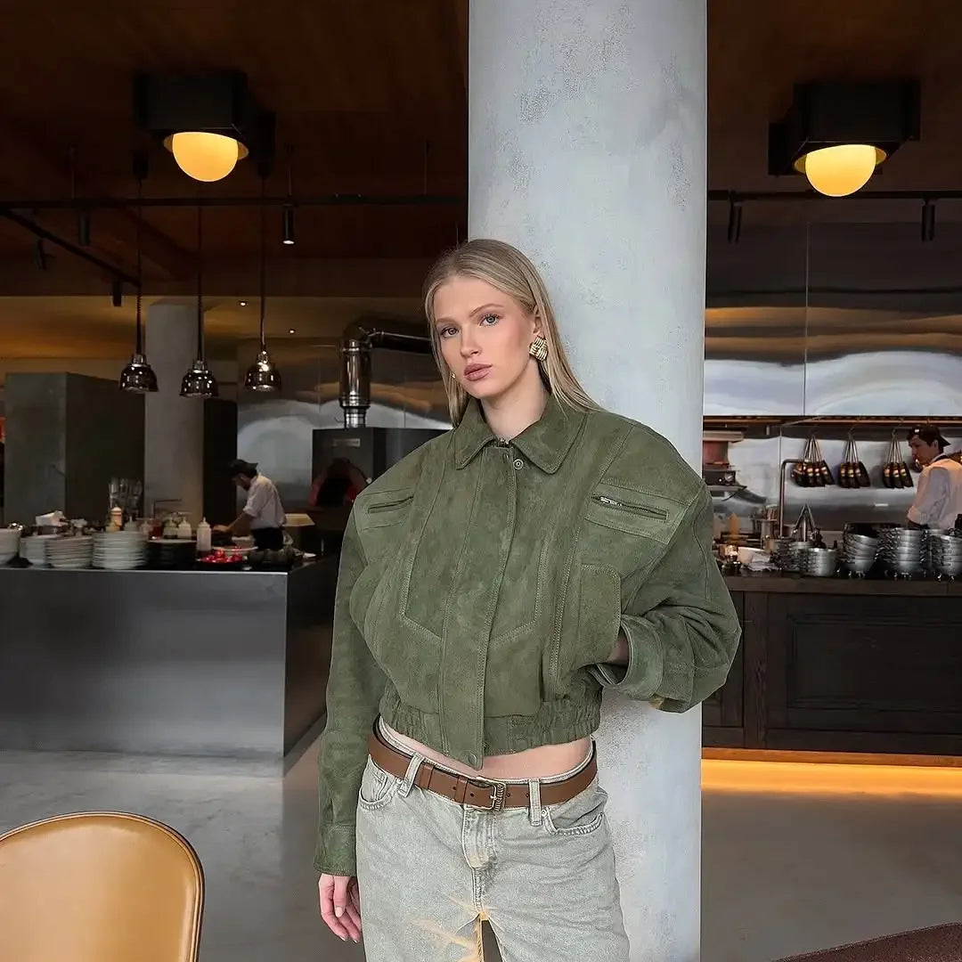 Retro Suede Zip Cropped Jacket 2025