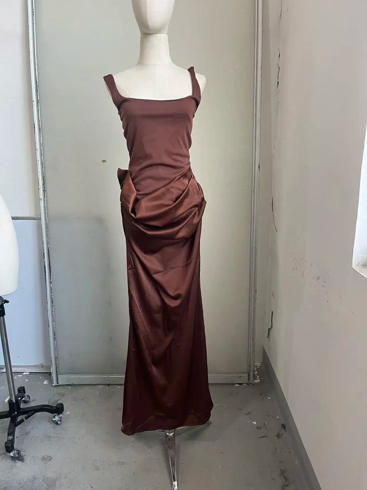 Retro Floral Sequin Fishtail Sling Maxi Dress