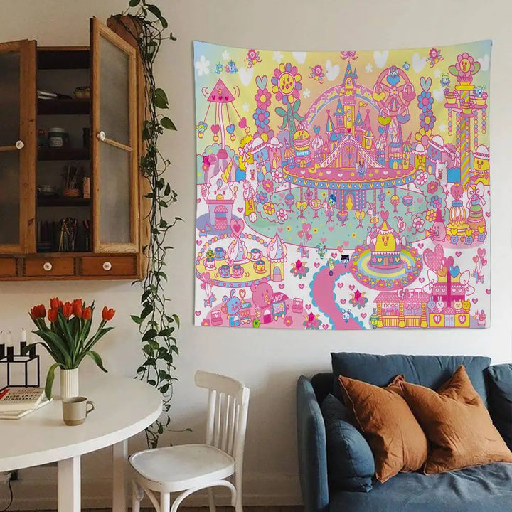 Cute Tamagotchi Cartoon Boho Tapestry