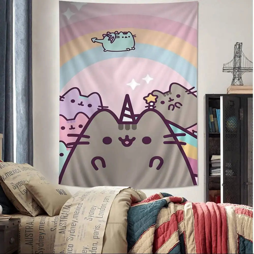 Cute Pusheen Cartoon Colorful Tapestry