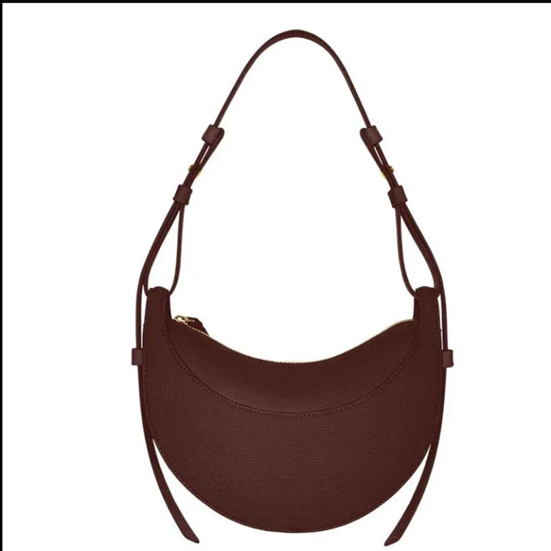 French Genuine Leather Crescent Shoulder Bag