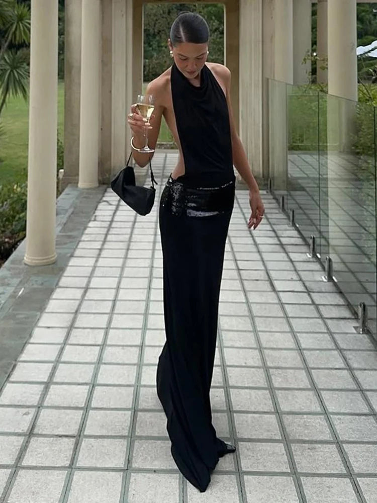 Backless Draped Maxi Bodycon Dress