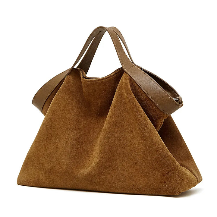 Genuine Cowhide Suede Hobo Tote Bag
