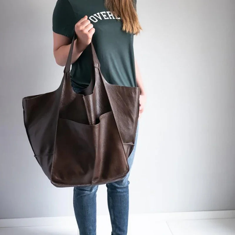 Luxury Retro Metal-Look PU Leather Tote Bag
