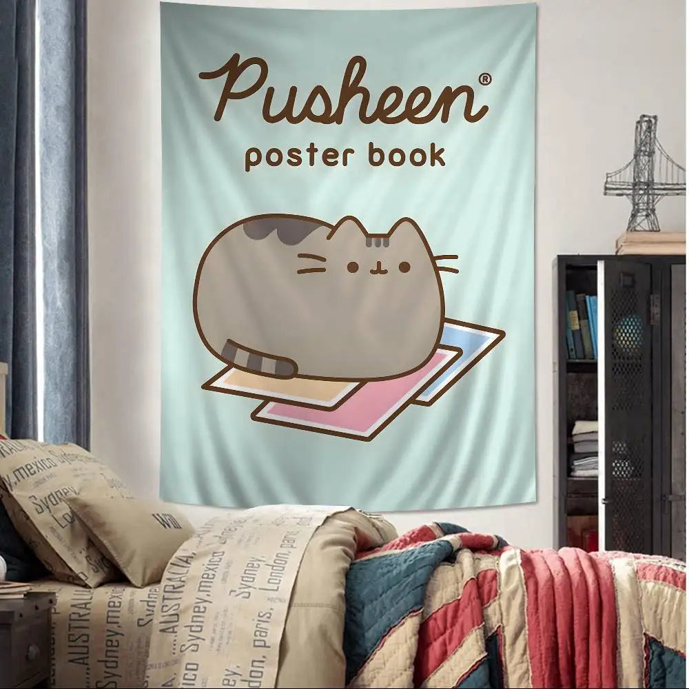 Cute Pusheen Cartoon Colorful Tapestry