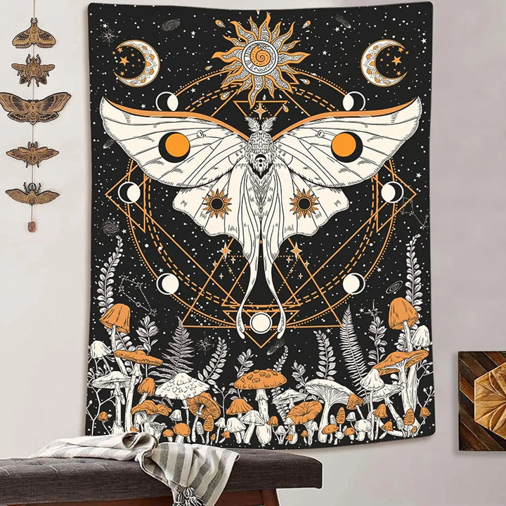 Mushroom Sun Moon Stars Psychedelic Tapestry