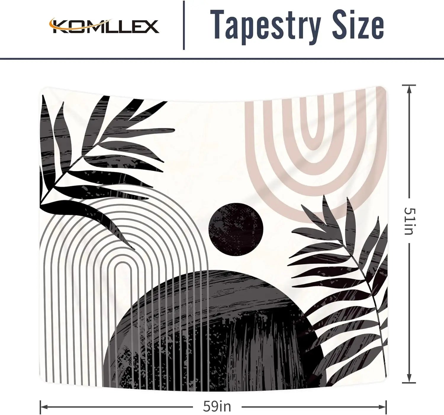 Abstract Black Boho Sun Leaves Tapestry