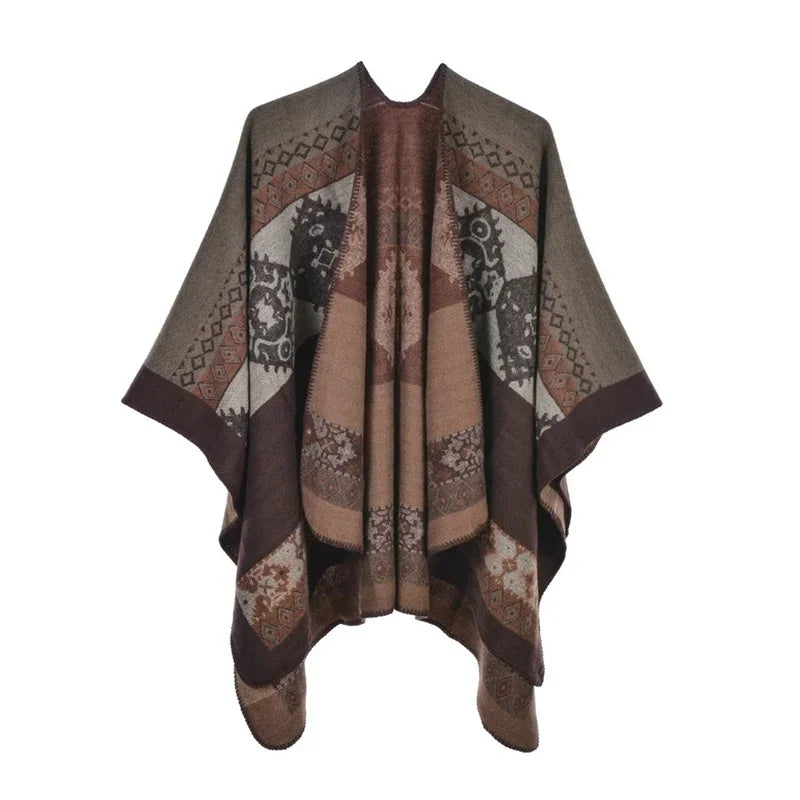 Winter Imitation Cashmere Poncho Cape Wrap