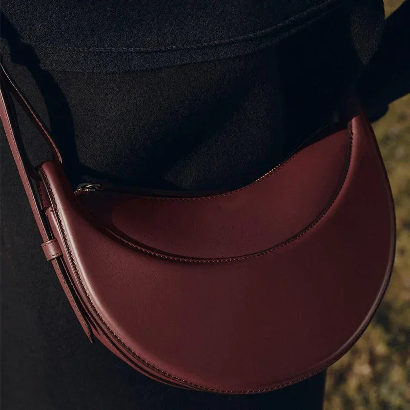 French Genuine Leather Crescent Shoulder Bag