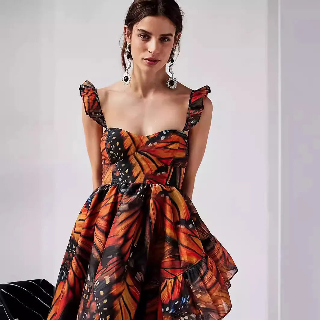Floral Print Sleeveless Chiffon Midi Dress