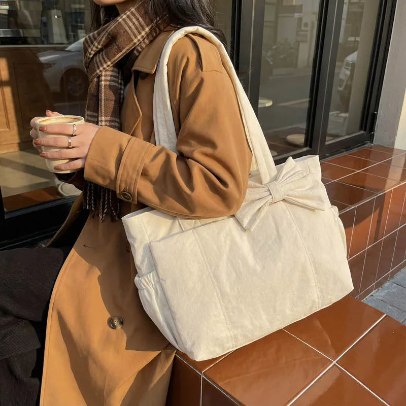 Bow Nylon Canvas Shoulder Bag