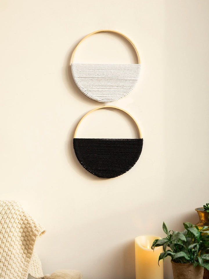 2Pcs Round Macrame Boho Wall Hanging Set