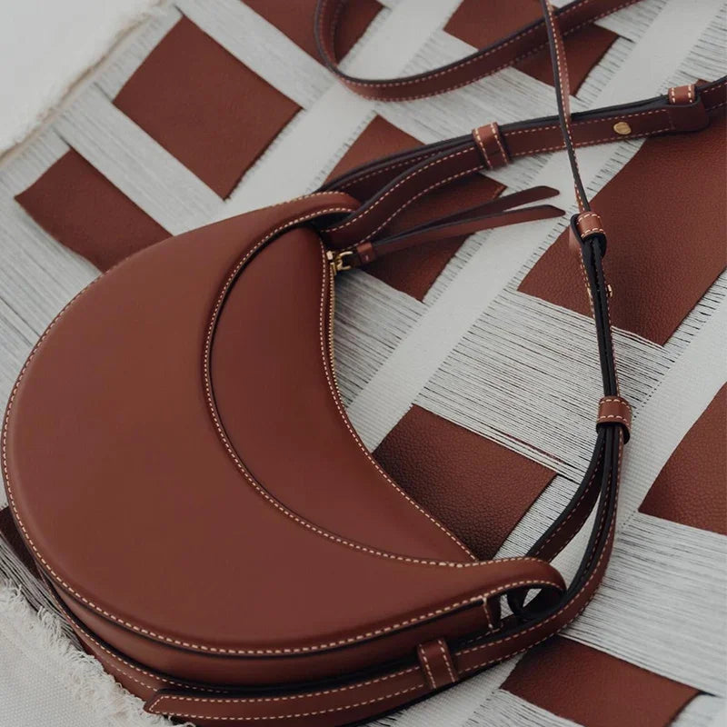 French Genuine Leather Crescent Shoulder Bag