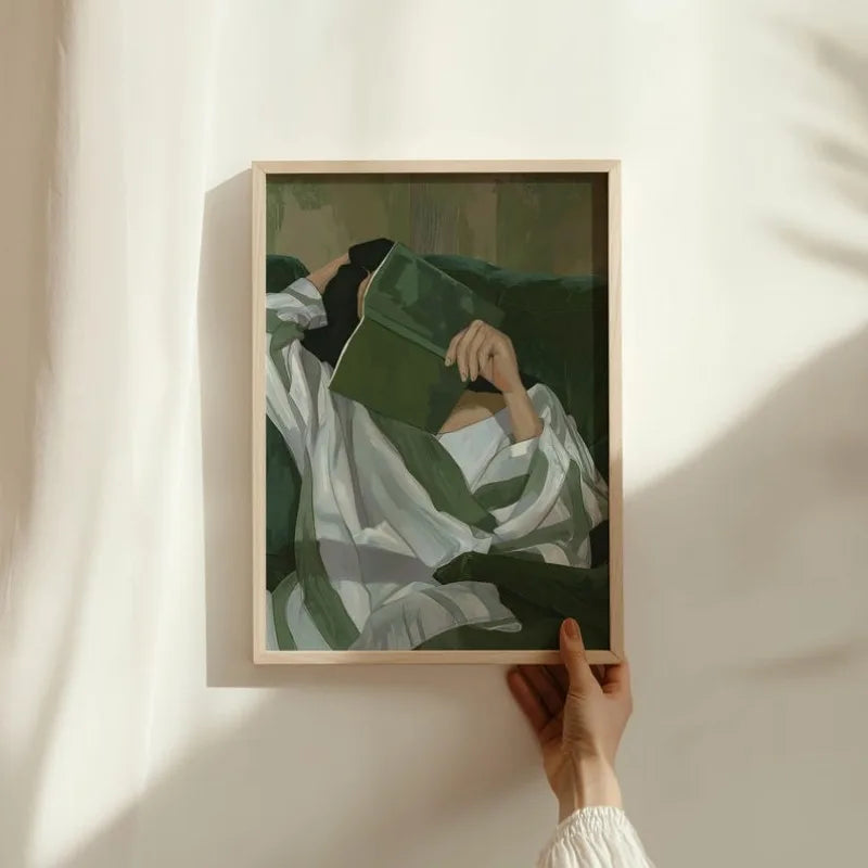 Emerald Green Reading Woman Canvas Wall Art