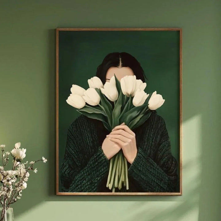 Emerald Green Abstract Tulip Woman Canvas Art