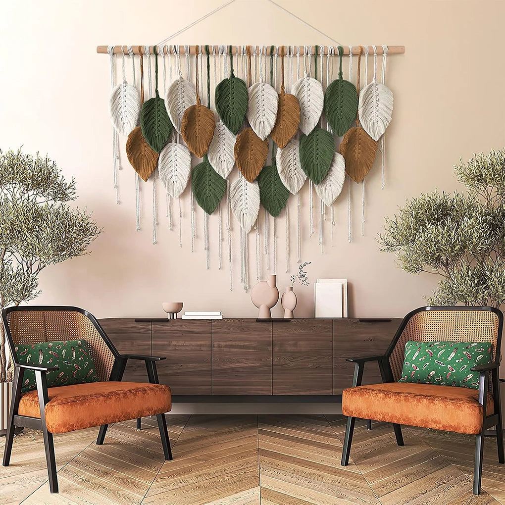 Large Handmade Boho Leaf Macrame Wall Tapestry