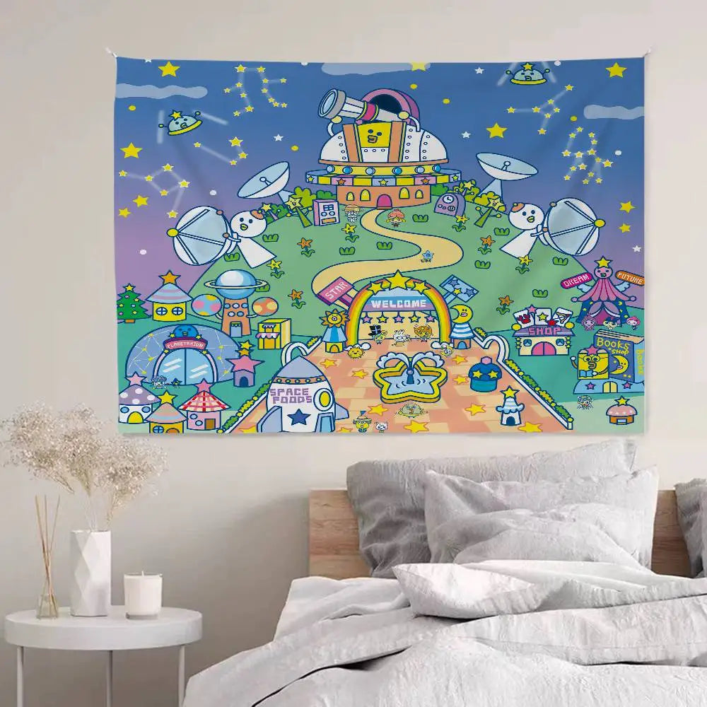 Cute Tamagotchi Cartoon Boho Tapestry