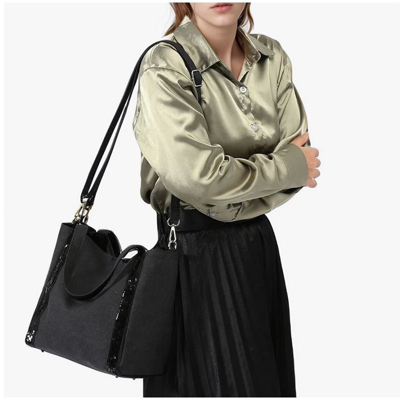 Retro Sequin Canvas Tote Bag