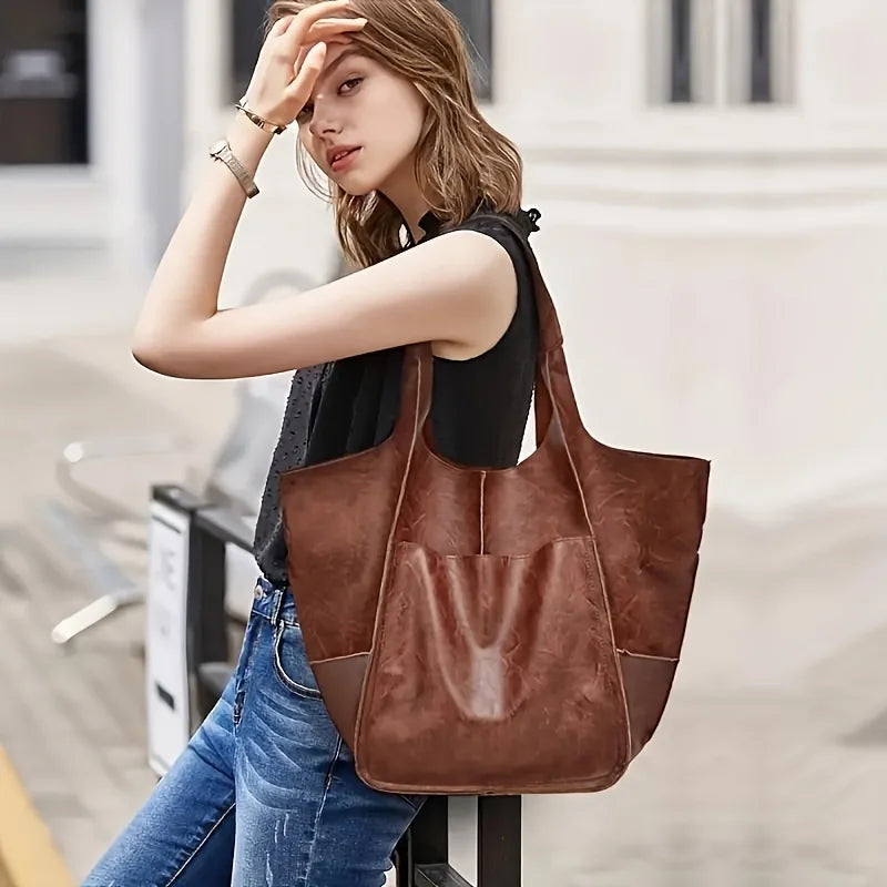 Retro Minimalist PU Leather Tote Bag