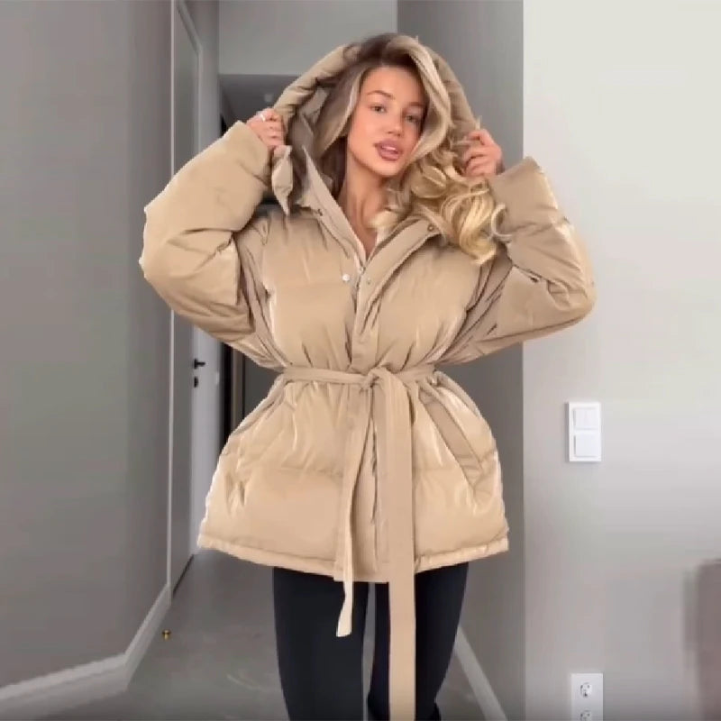 Oversized High-Neck Padded Hoodie Jacke