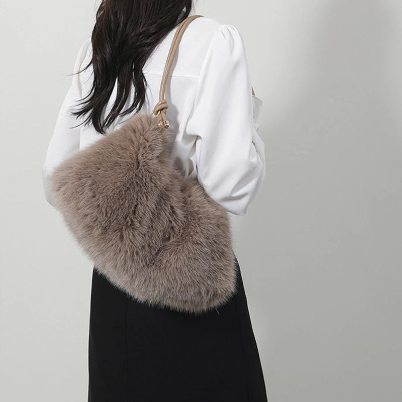 Faux Rabbit Fur Plush Shoulder Bag
