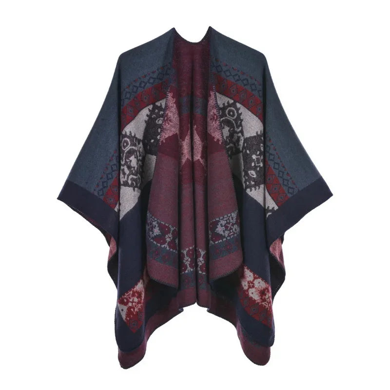 Winter Imitation Cashmere Poncho Cape Wrap