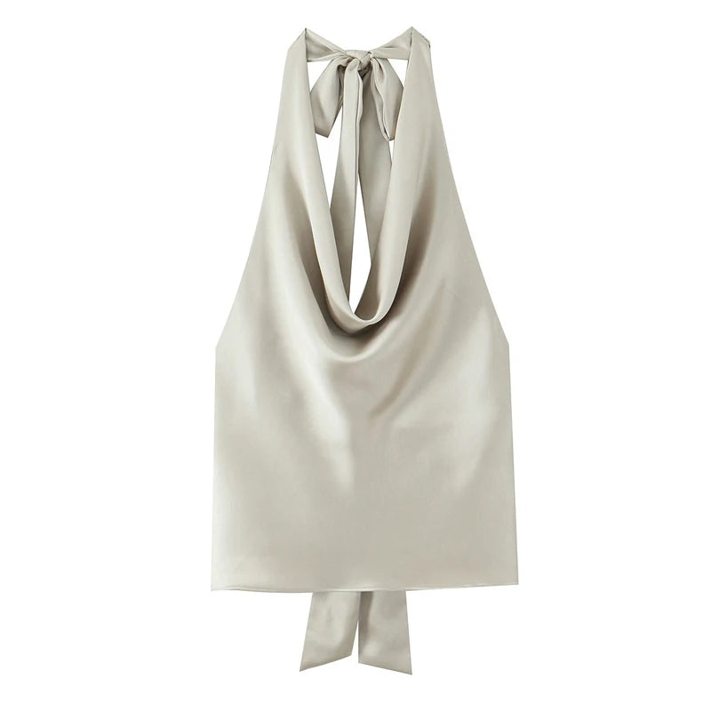 Women’s Satin Halter Neck Sleeveless Summer Top