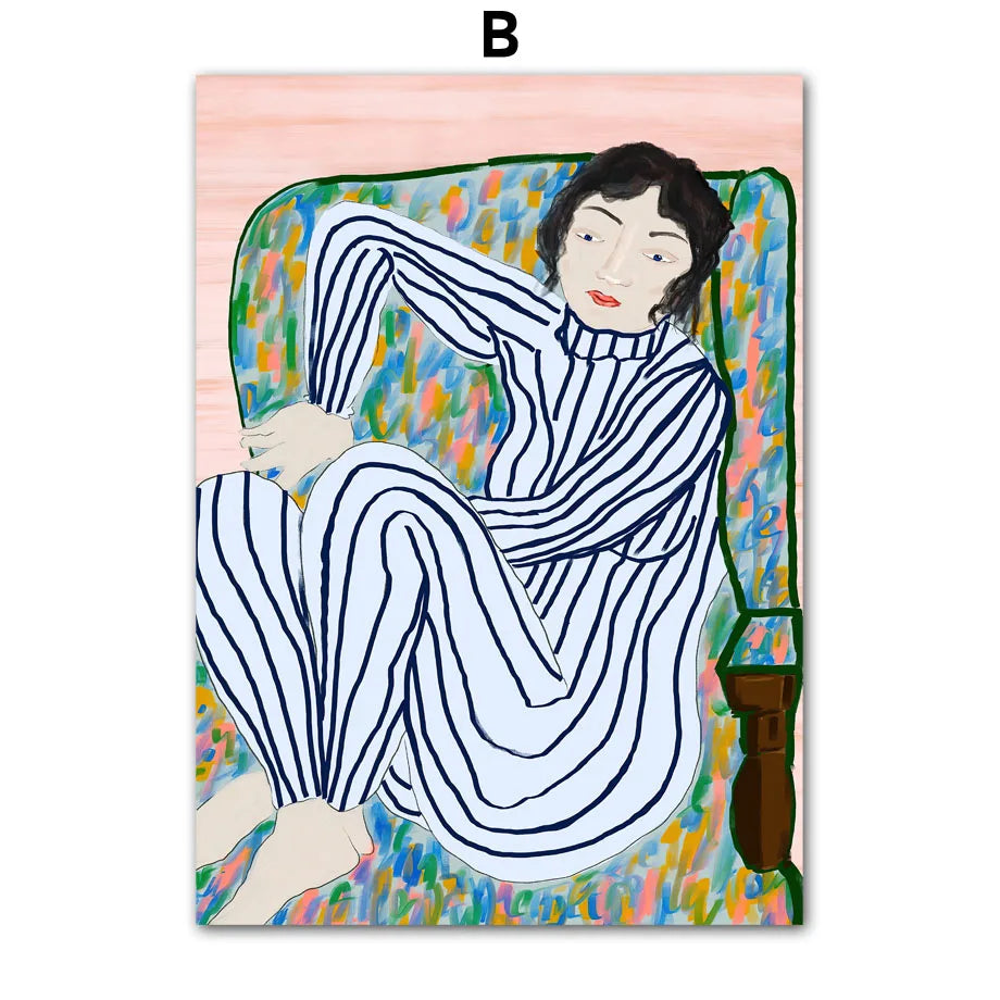 Abstract Figure Line Girl Canvas Wall Art
