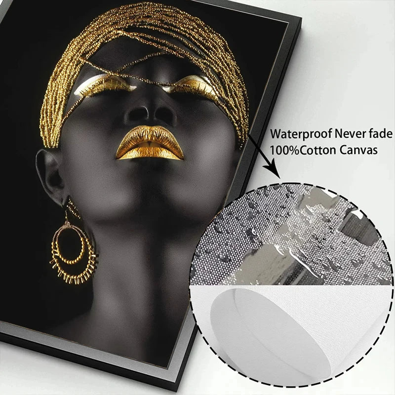 African Woman Gold Jewelry Canvas Wall Art