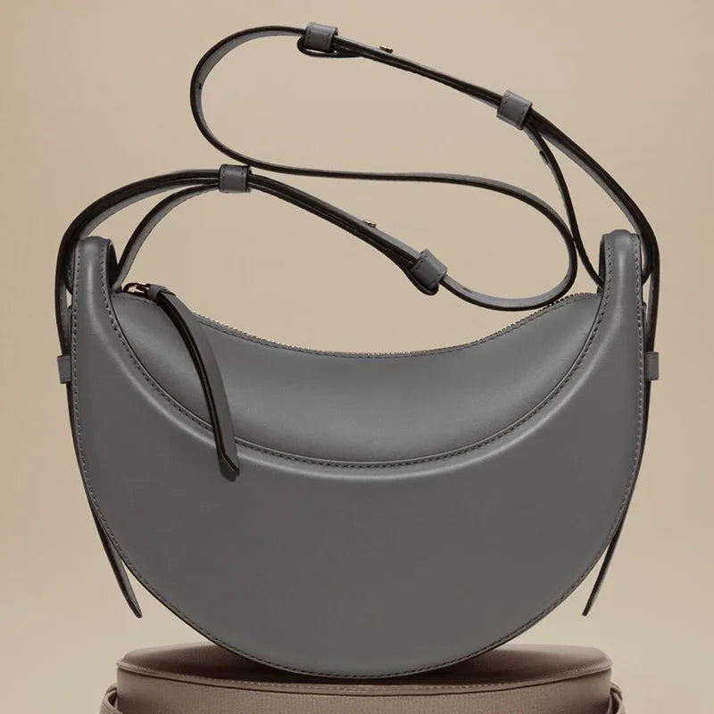 French Genuine Leather Crescent Shoulder Bag